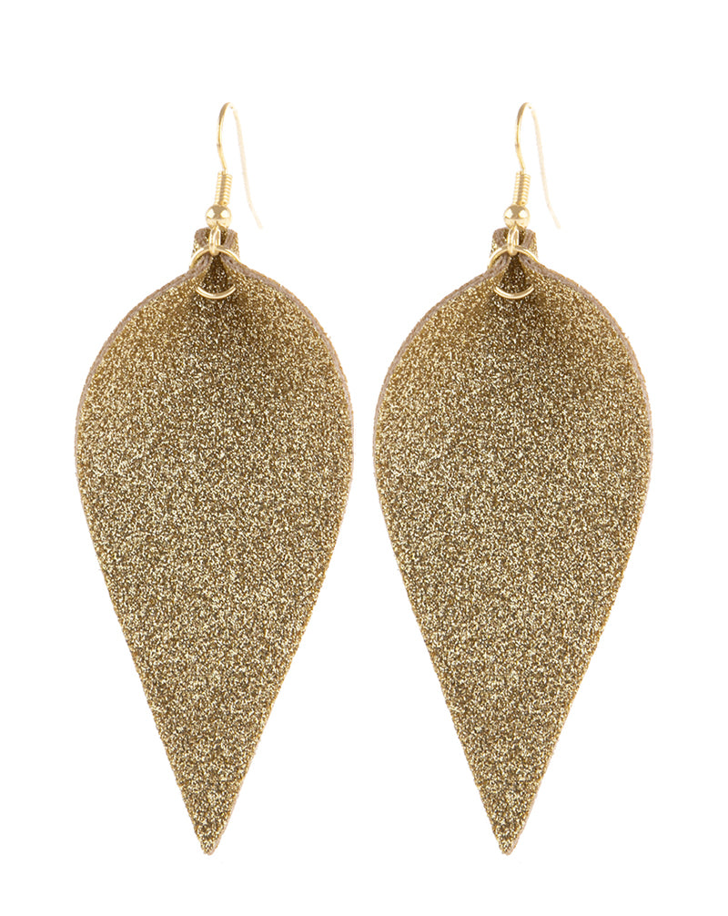 Gold Pinched Glittery Leather Drop Earrings
