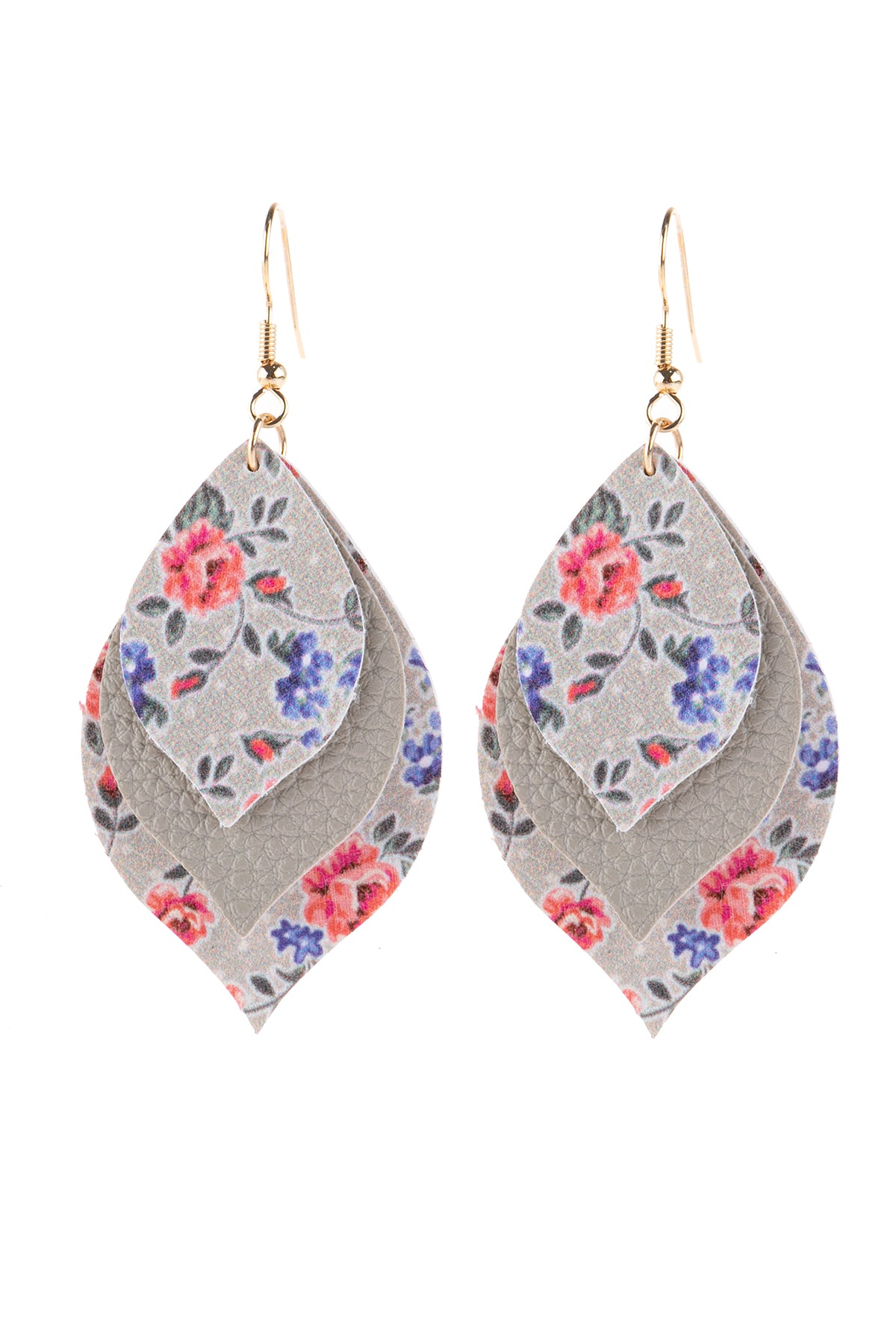 Floral Leather Mar2uise Drop Earrings Gray