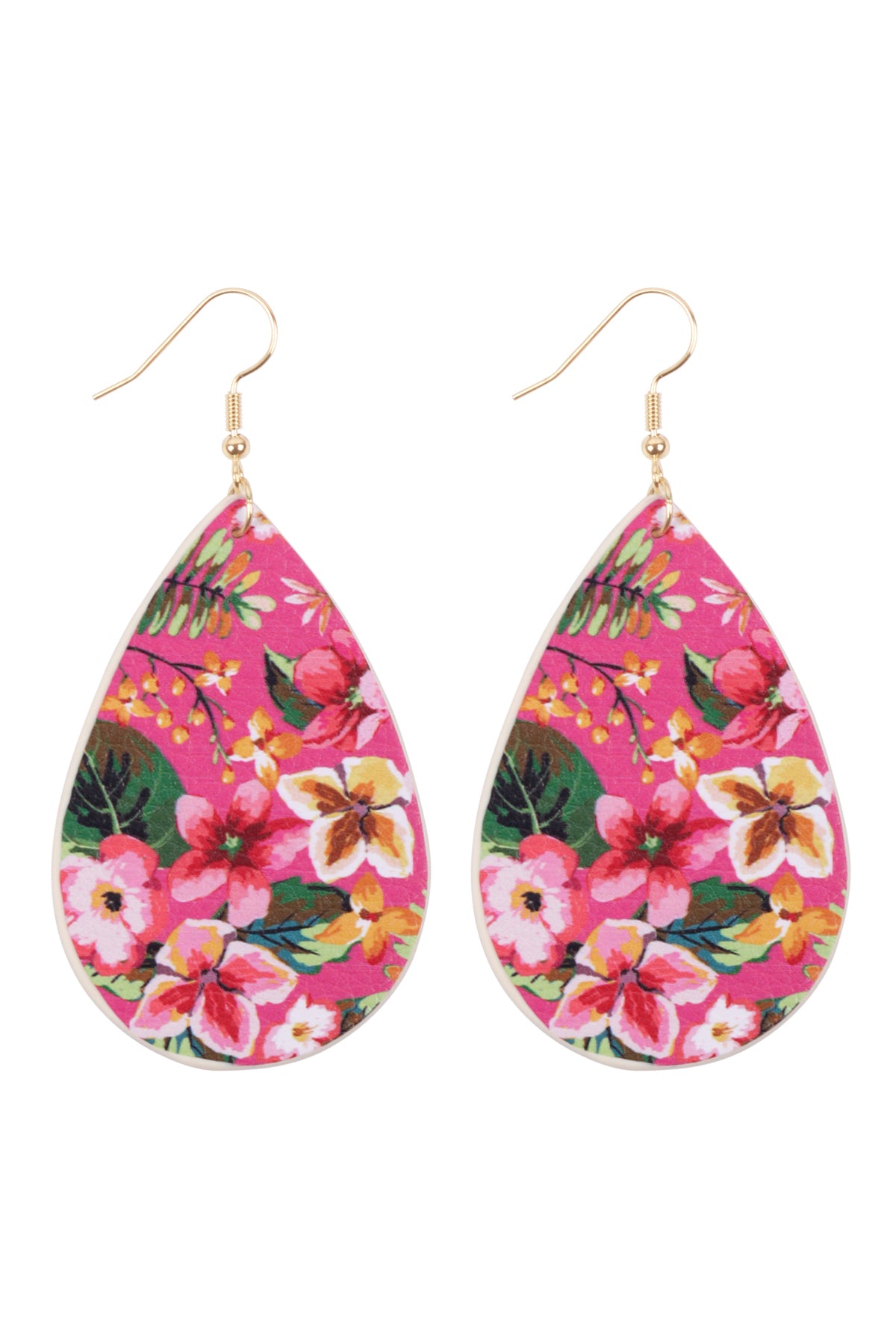 Hot Pink Floral Print Teardrop Earrings