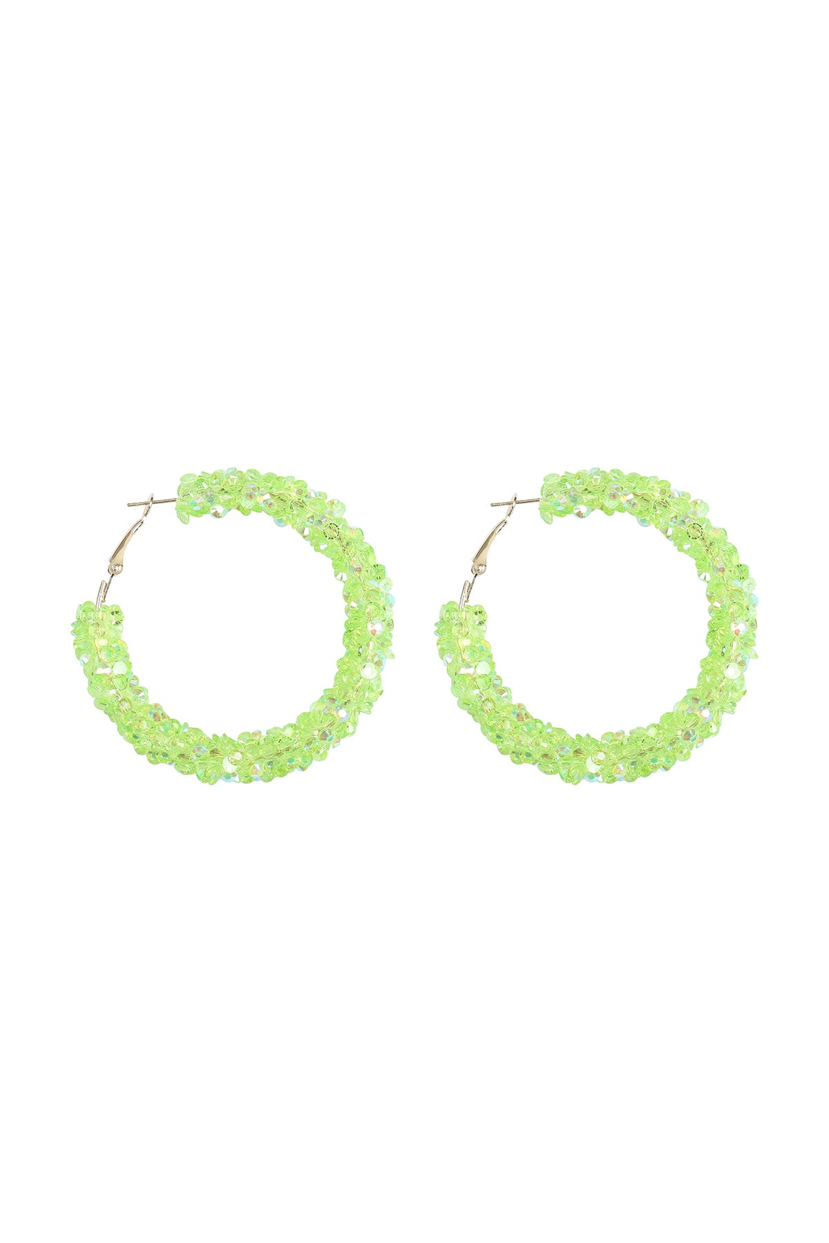 Cluster Rhinestone Glitter Hoop Earrings Green
