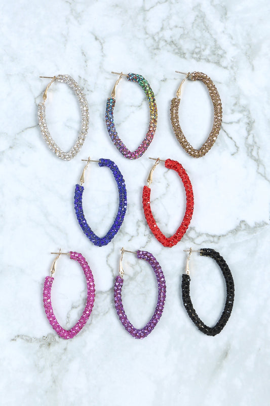 Rhinestone Glitter Hoop Lock Earrings