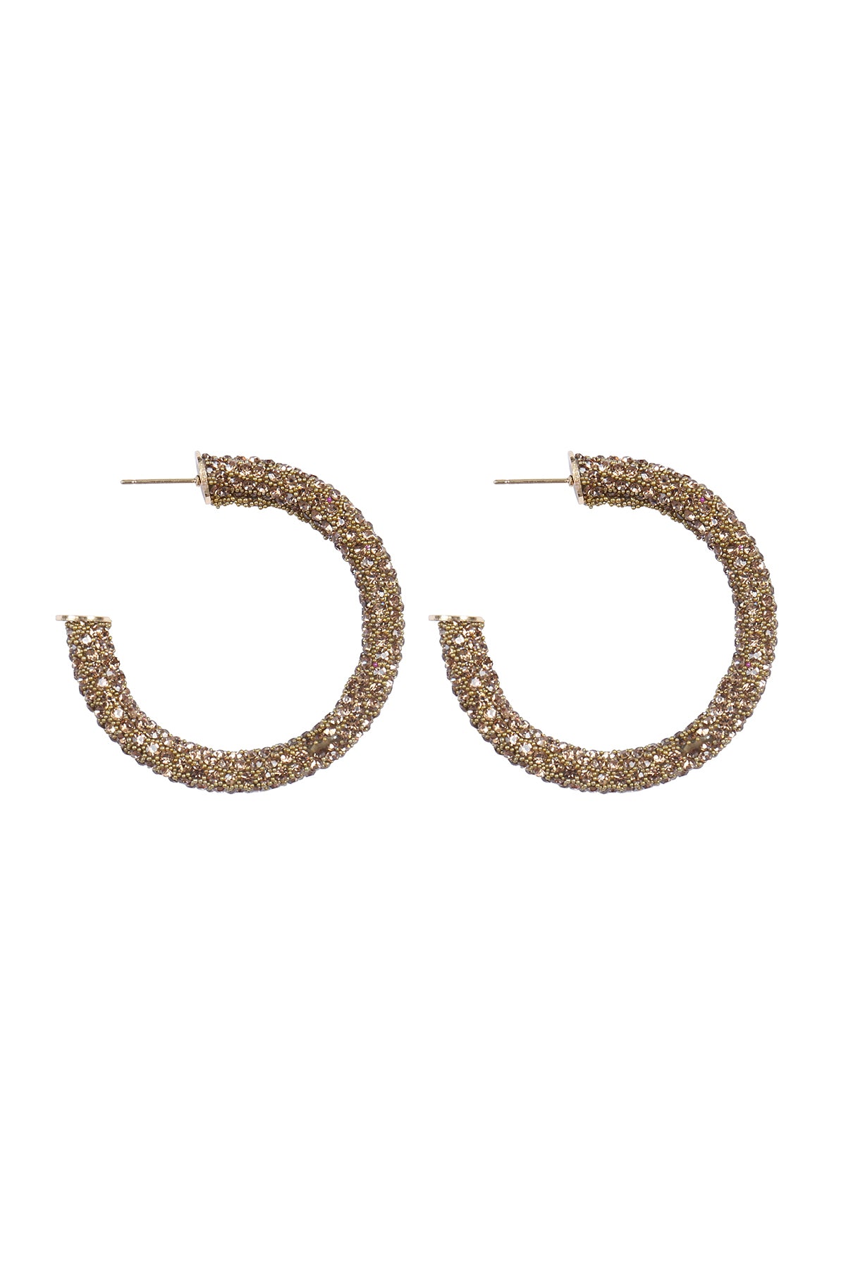 Colored Pave Rhinestone Hoop Earrings Taupe