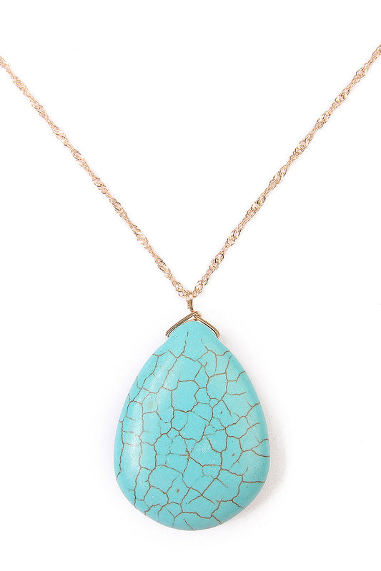 Chain Necklace with Teardrop Turquoise Stone Pendant