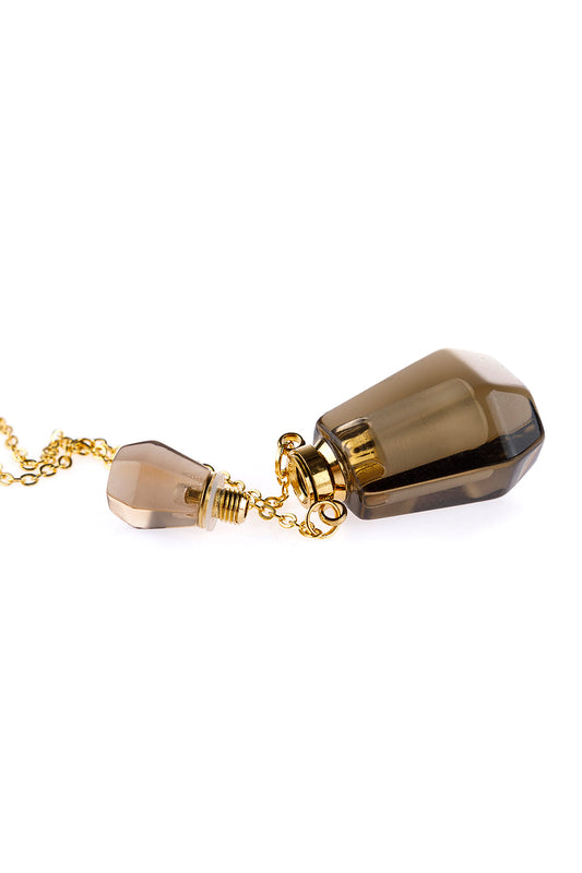 Natural Stone Rounded Crystal Perfume Necklace Bottle W/ Box