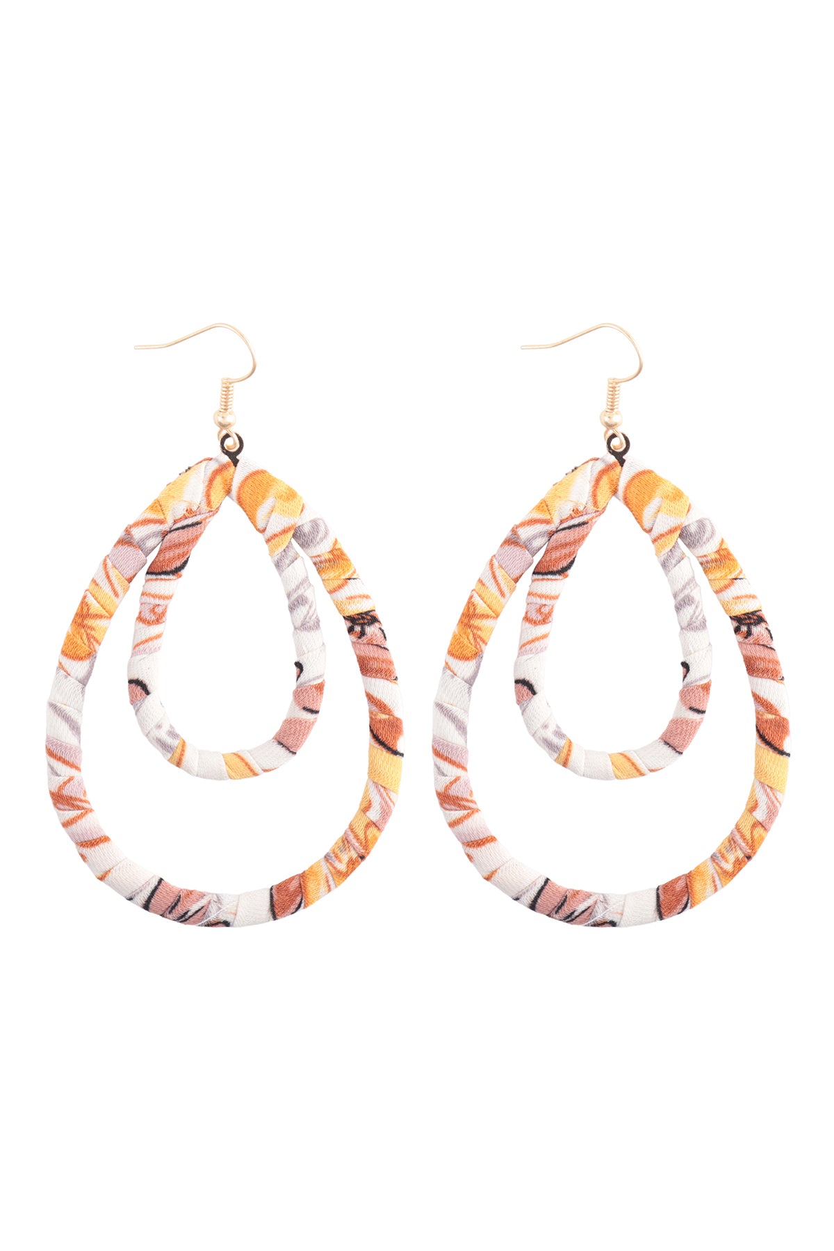 Layered Teardrop Fabric Wrap Fish Hook Earring Multicolor 12