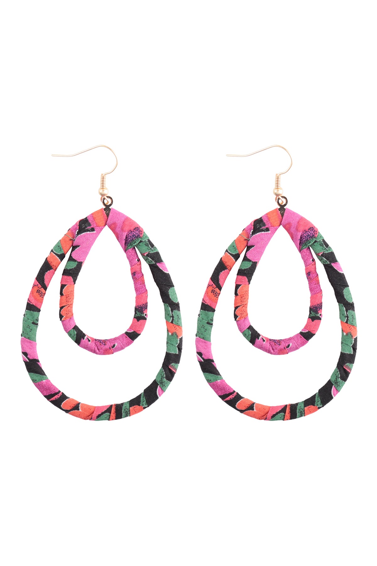 Layered Teardrop Fabric Wrap Fish Hook Earring Multicolor X1