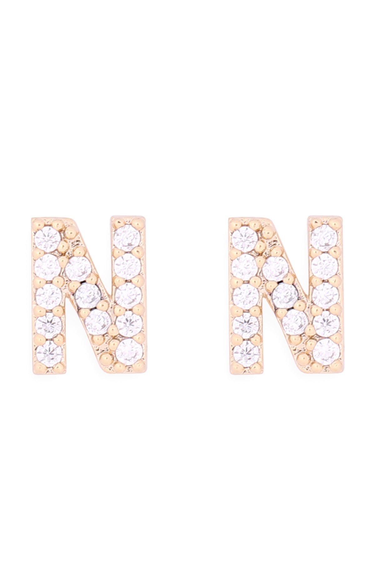 Cubic Zirconia N Initial Earrings Gold