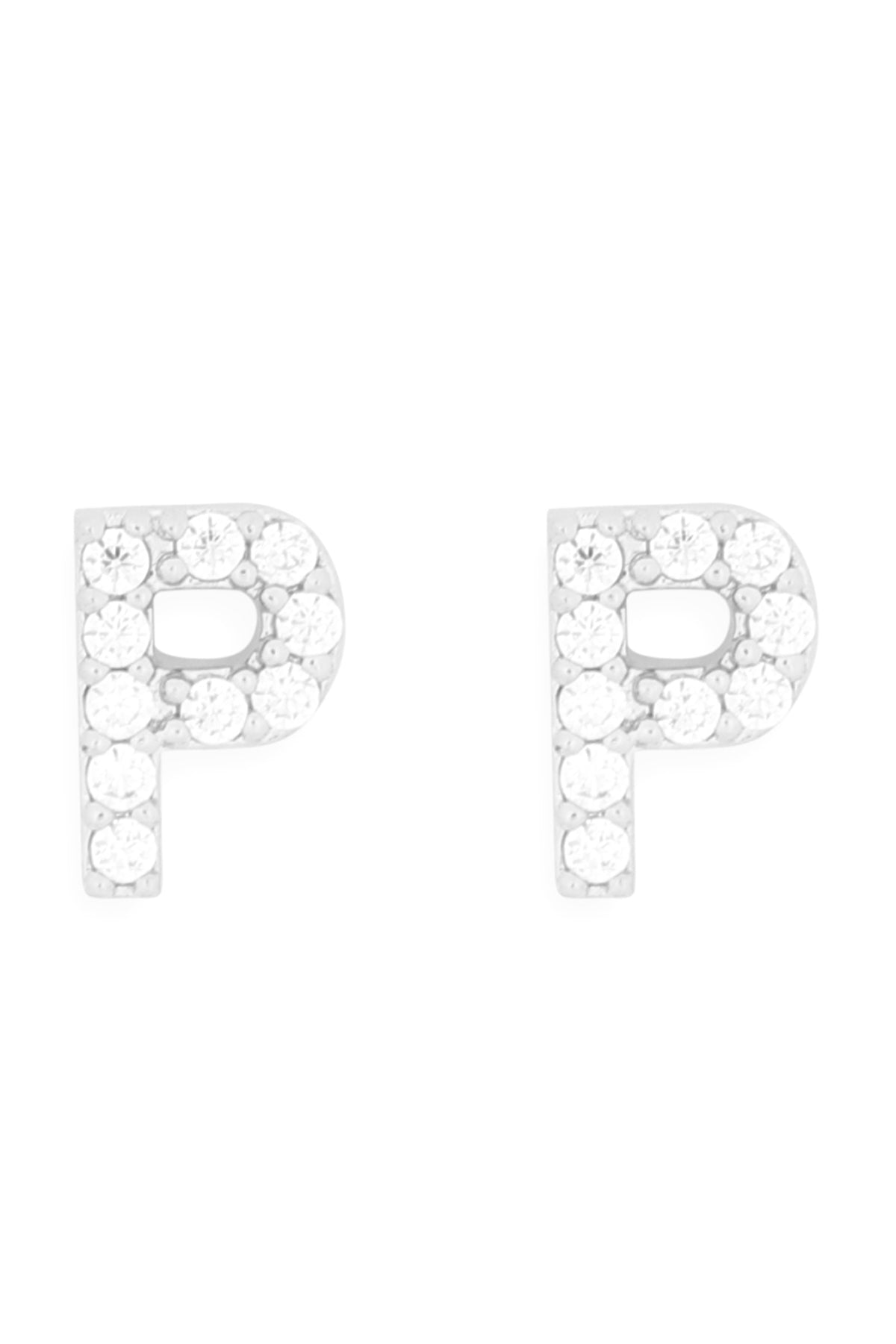 Cubic Zirconia P Initial Earrings Silver