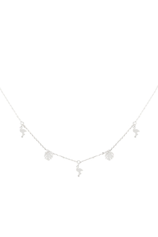 Flamingo Palm Leaf Station Charm Necklace