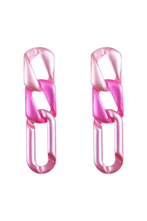 Matte Color Oval Link Chain Drop Earrings Blue