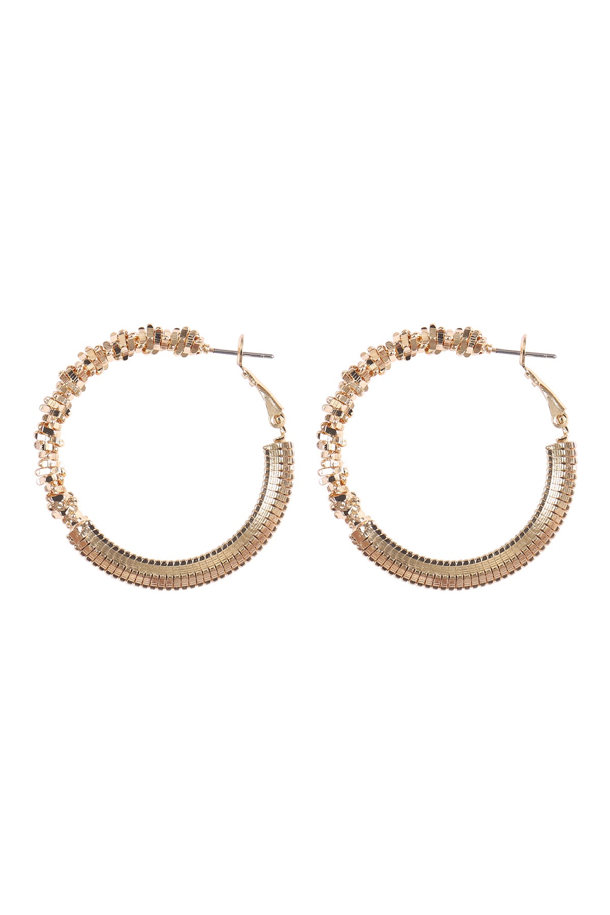 Abstract Textured Hoop Lock Earrings Gold
