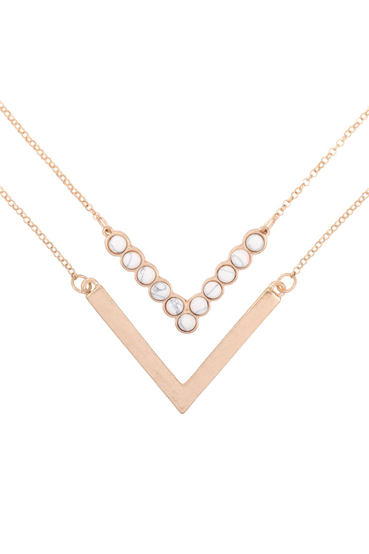 Layered V Shape Natural Stone and Metal Necklaces
