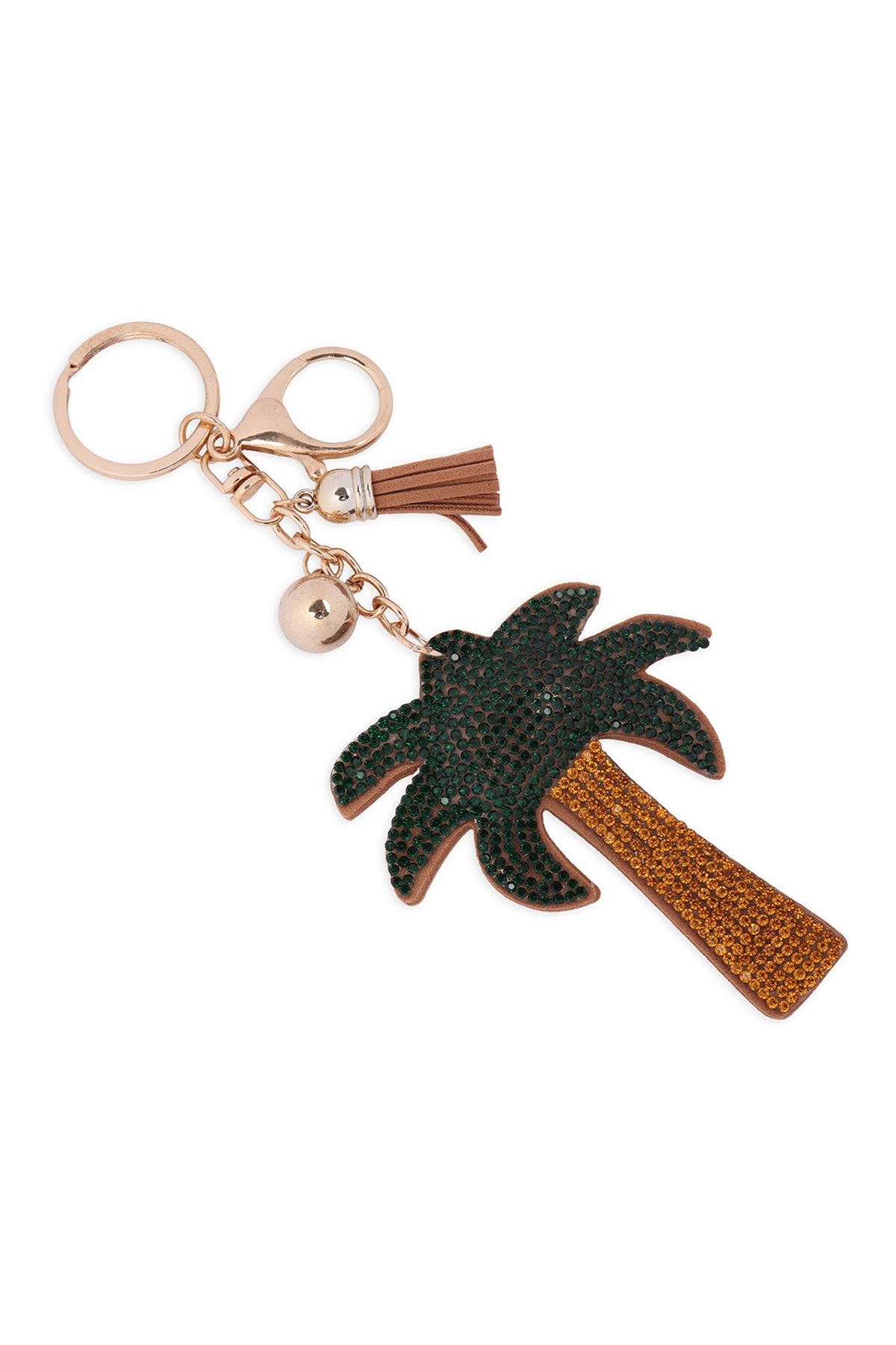 Palm Tree Rhinestone Tassel Keychain