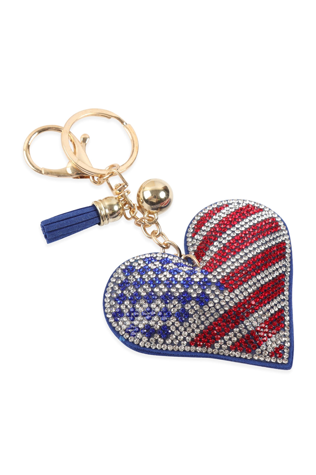 Heart USA Accent Tassel Rhinestone Keychain