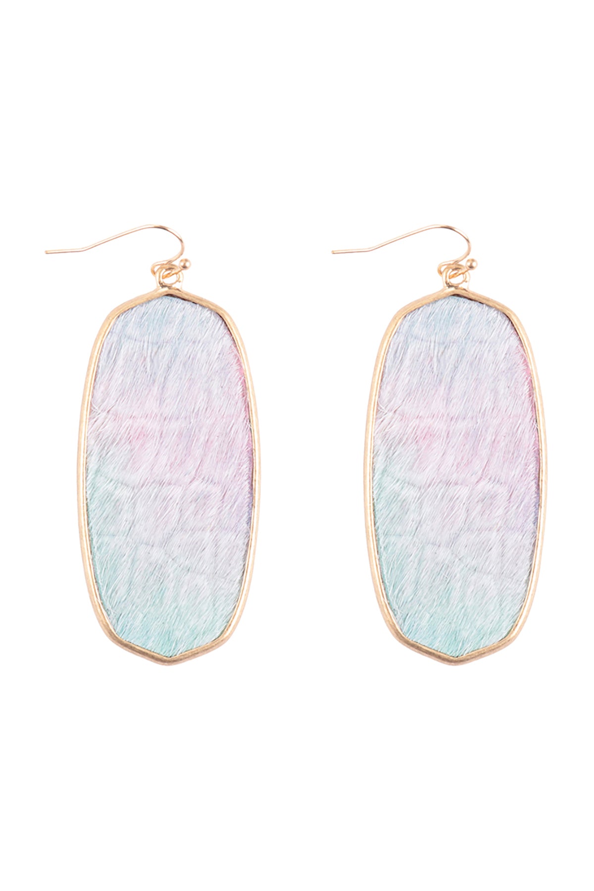 Oval Leather Drop Fish Hook Earrings Matte Gold Multicolor