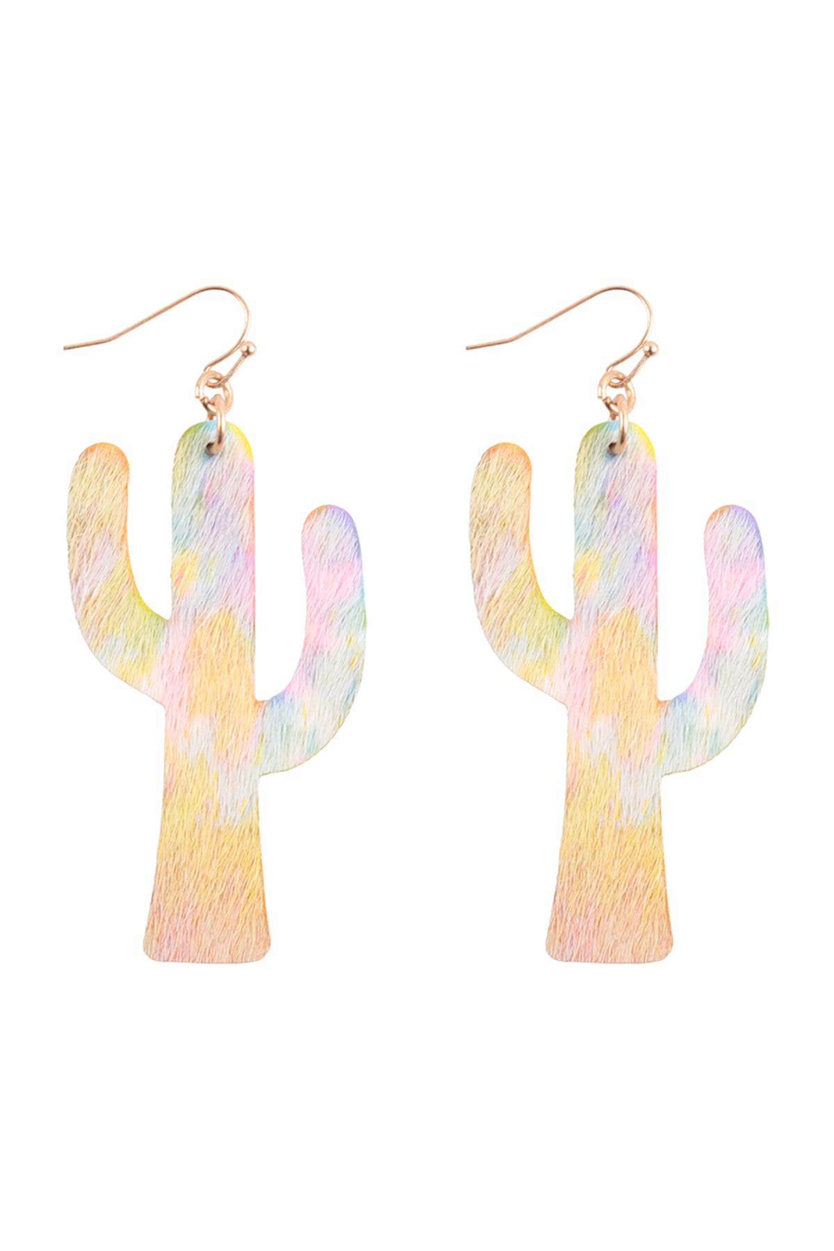 Cactus Leather Drop Fish Hook Earrings Matte Gold Light Multicolor