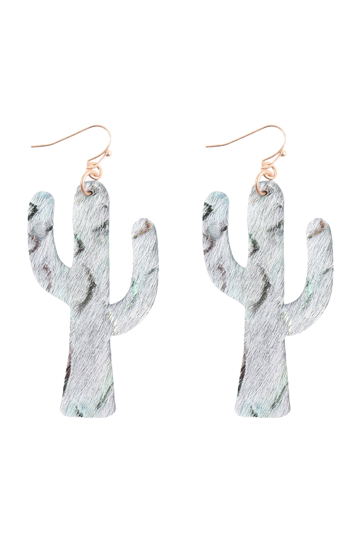 Cactus Leather Drop Fish Hook Earrings Matte Gold Gray