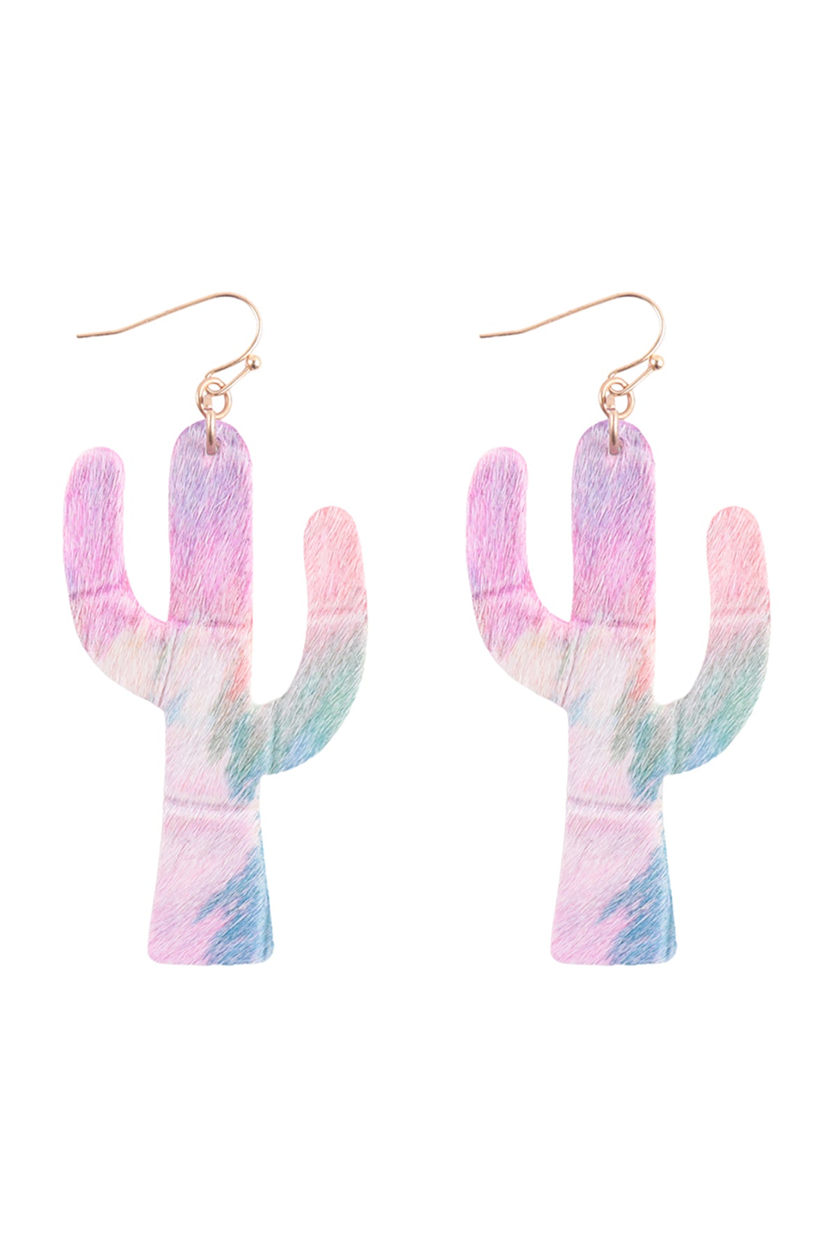 Cactus Leather Drop Fish Hook Earrings Matte Gold Multicolor