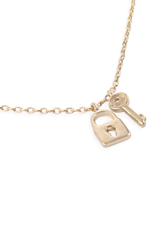 Gold Key and Lock Side By Side Necklace