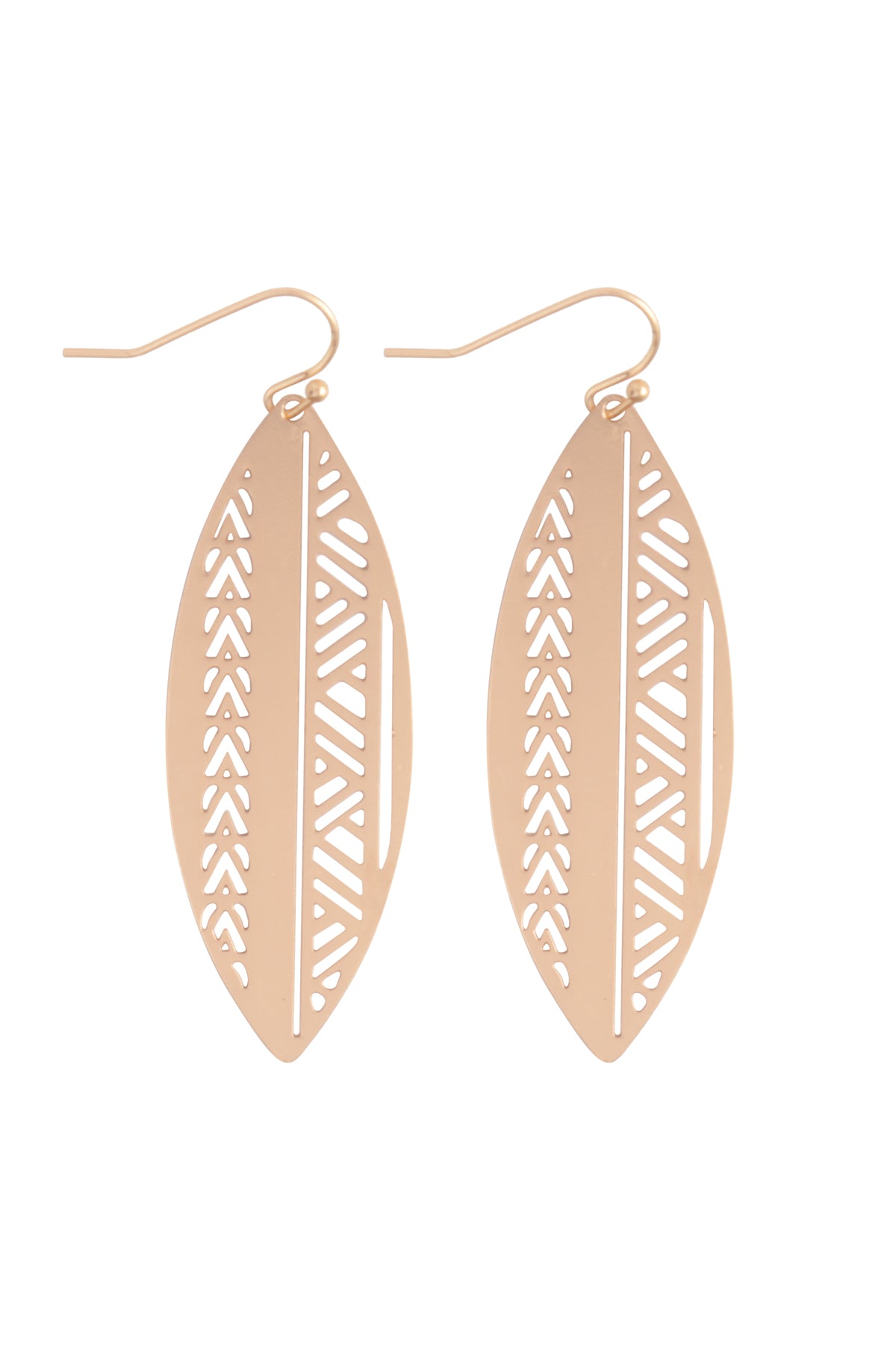 Boat Shaped Aztec Filigree Brass Earrings Matte Gold