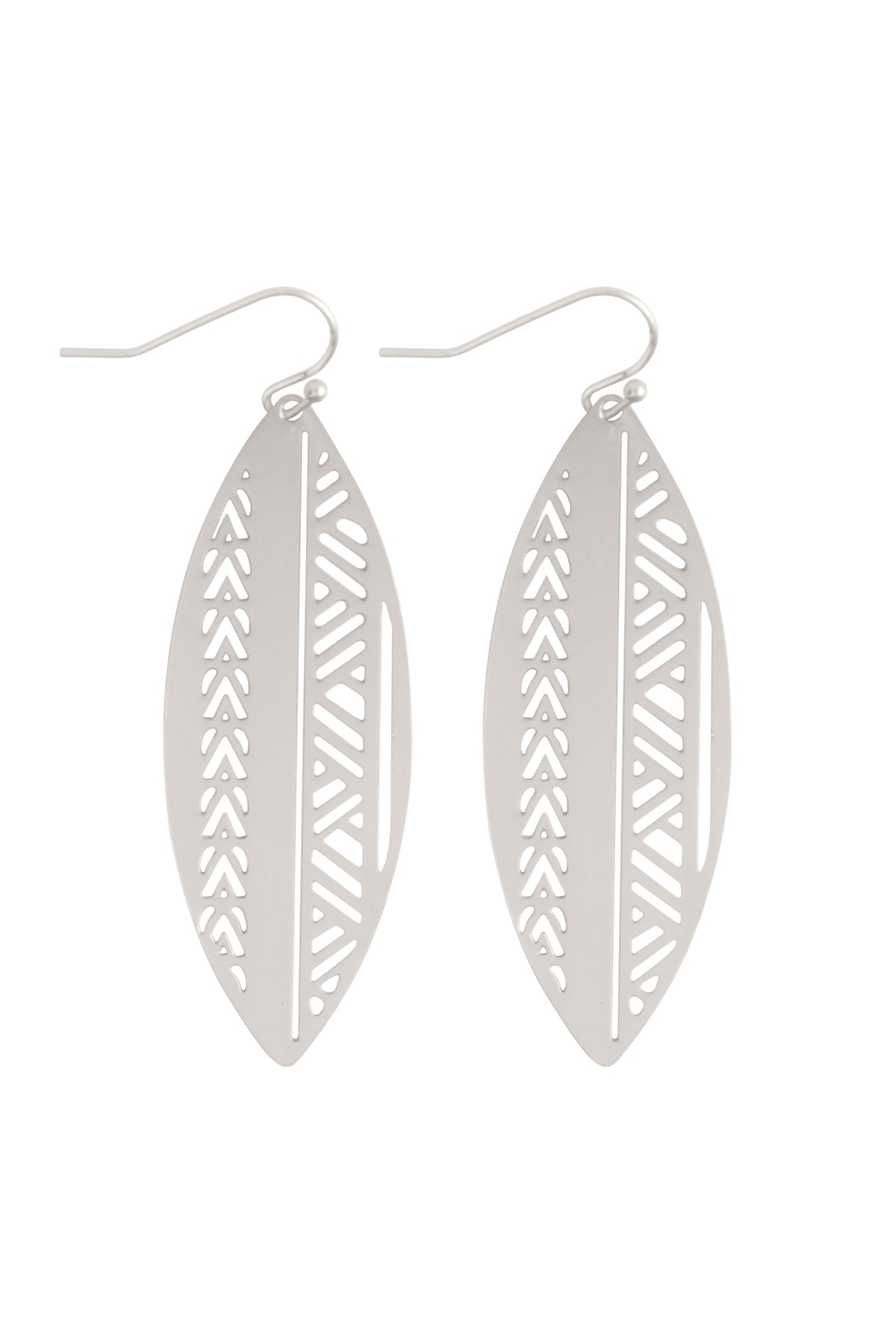 Boat Shaped Aztec Filigree Brass Earrings Matte Silver