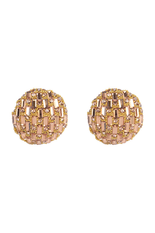 Circle Button Rhinestone Glitter Stud Earrings Black