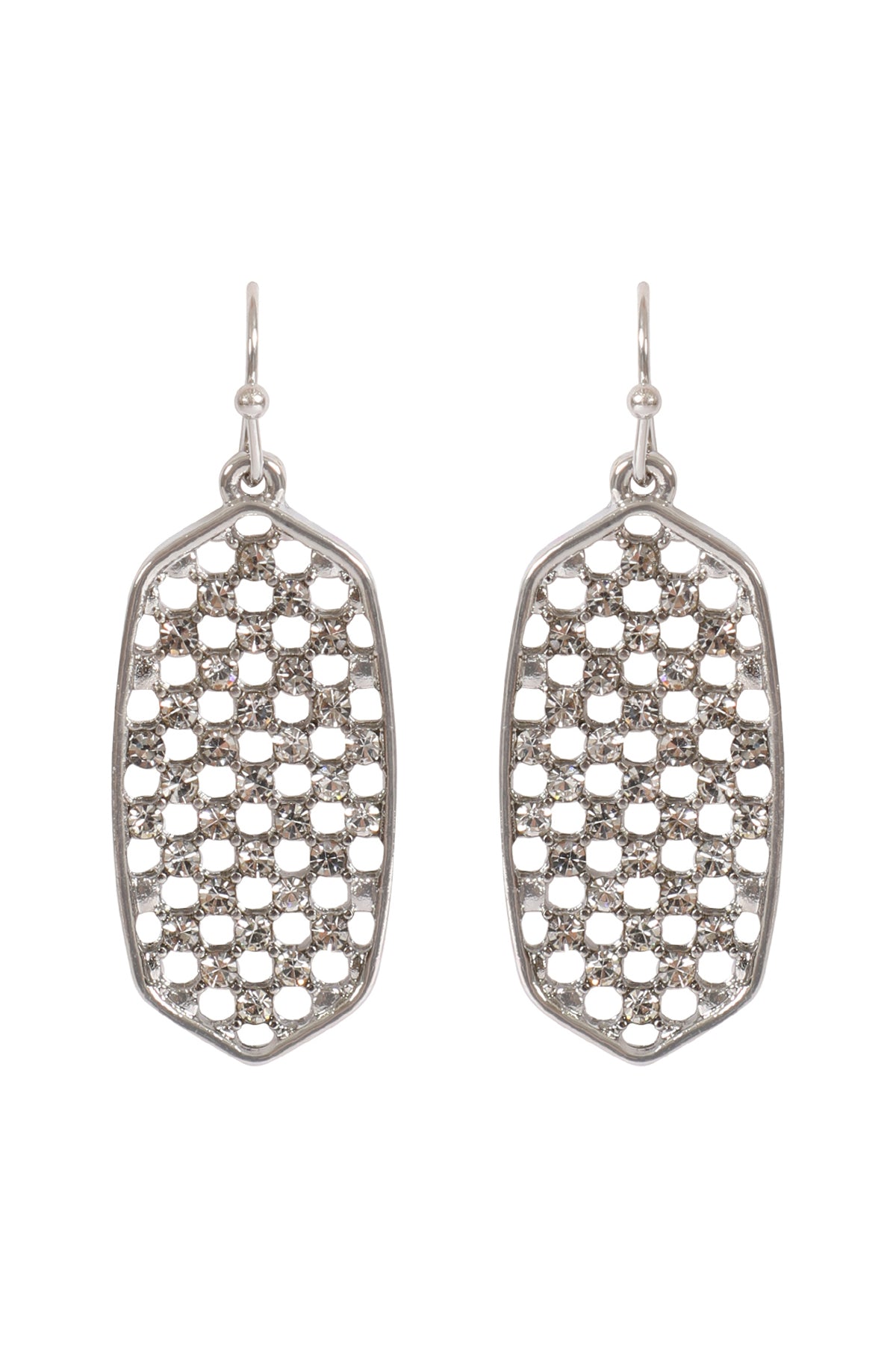 Hexagon Shape Pave Rhinestone Dangle Earrings