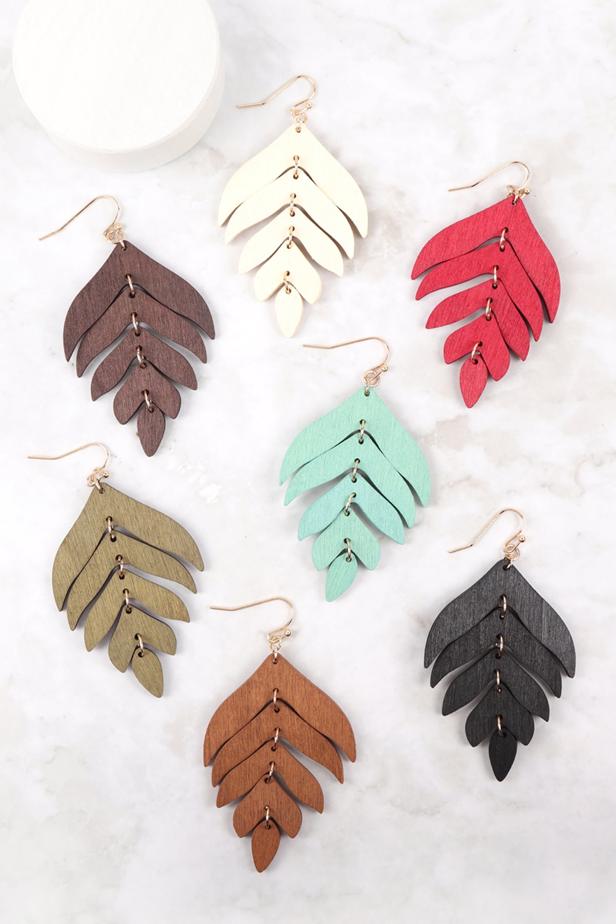 Wood Dangling Leaf Earrings 1/PC
