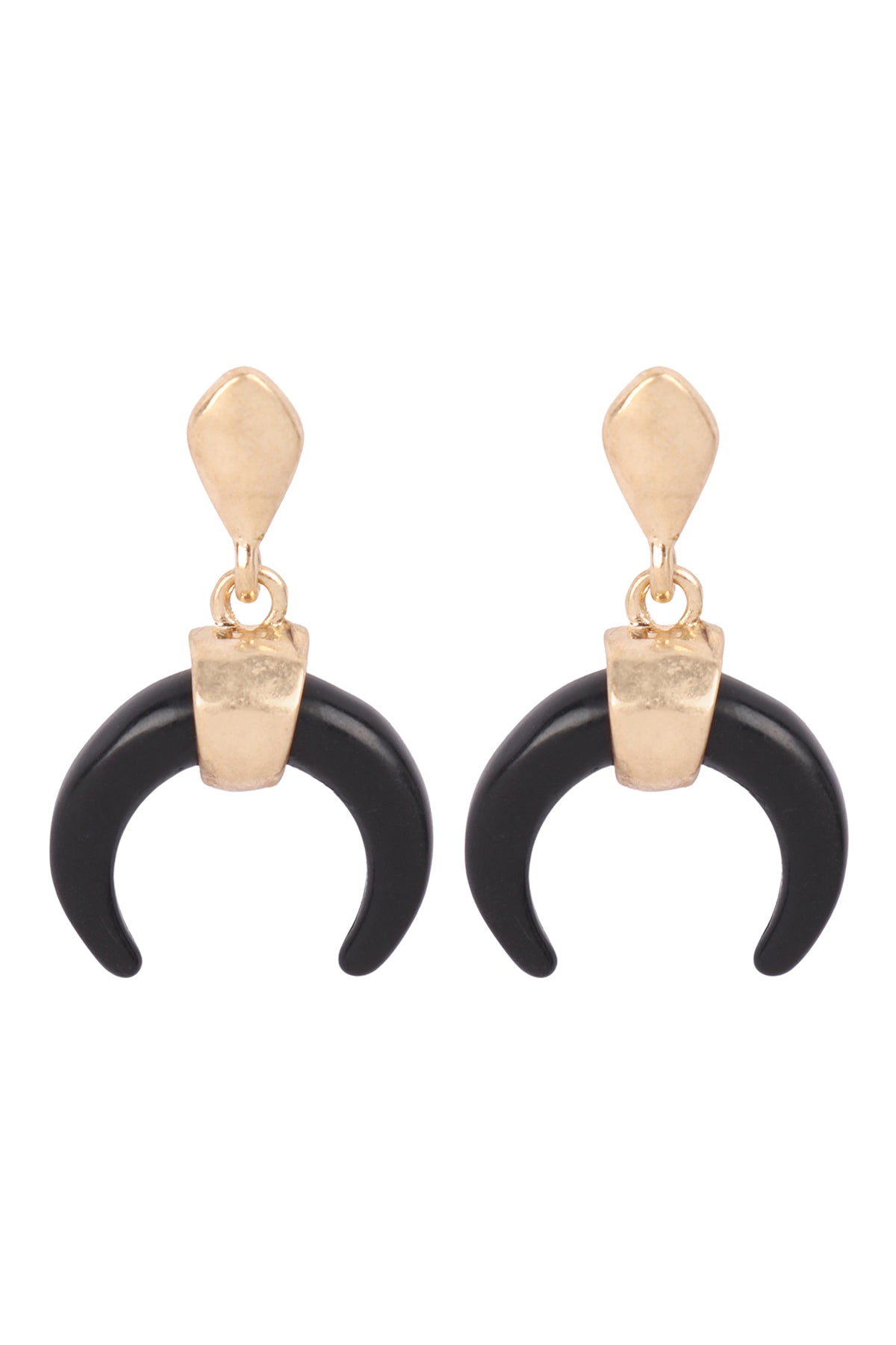 Semi Stone Horn Post Earrings Black