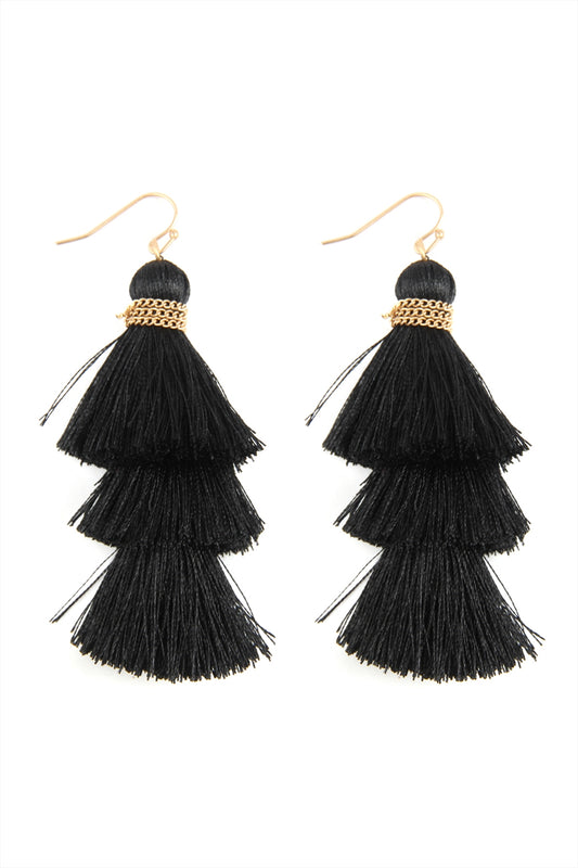 Three Layered Thread Tassel Hook Earrings