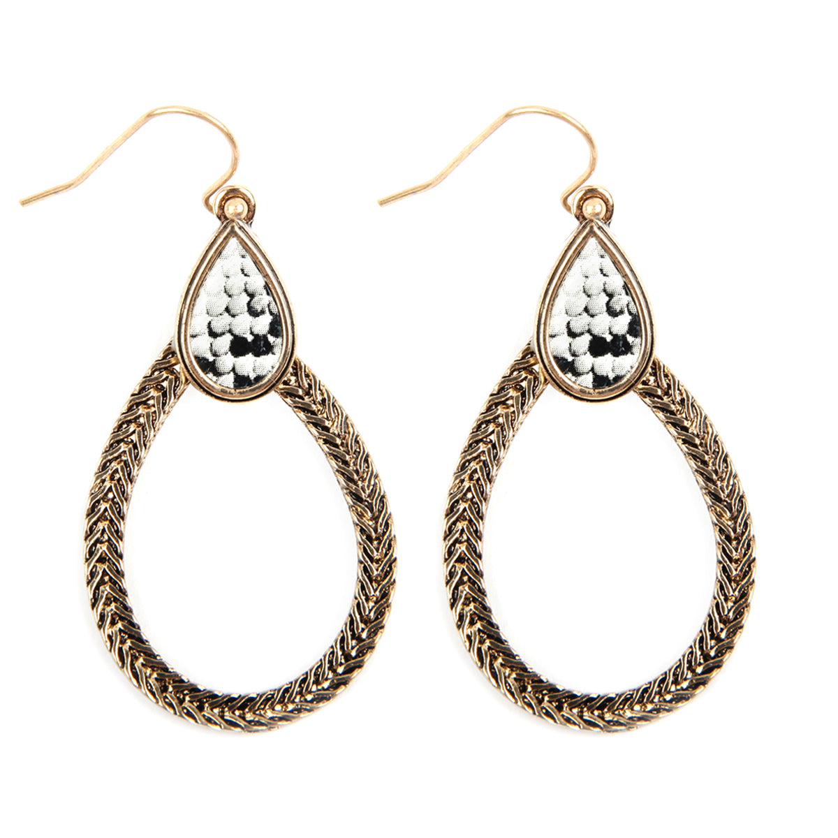 Texture Teardrop With Snake Skin Print Dangle Earrings Natural
