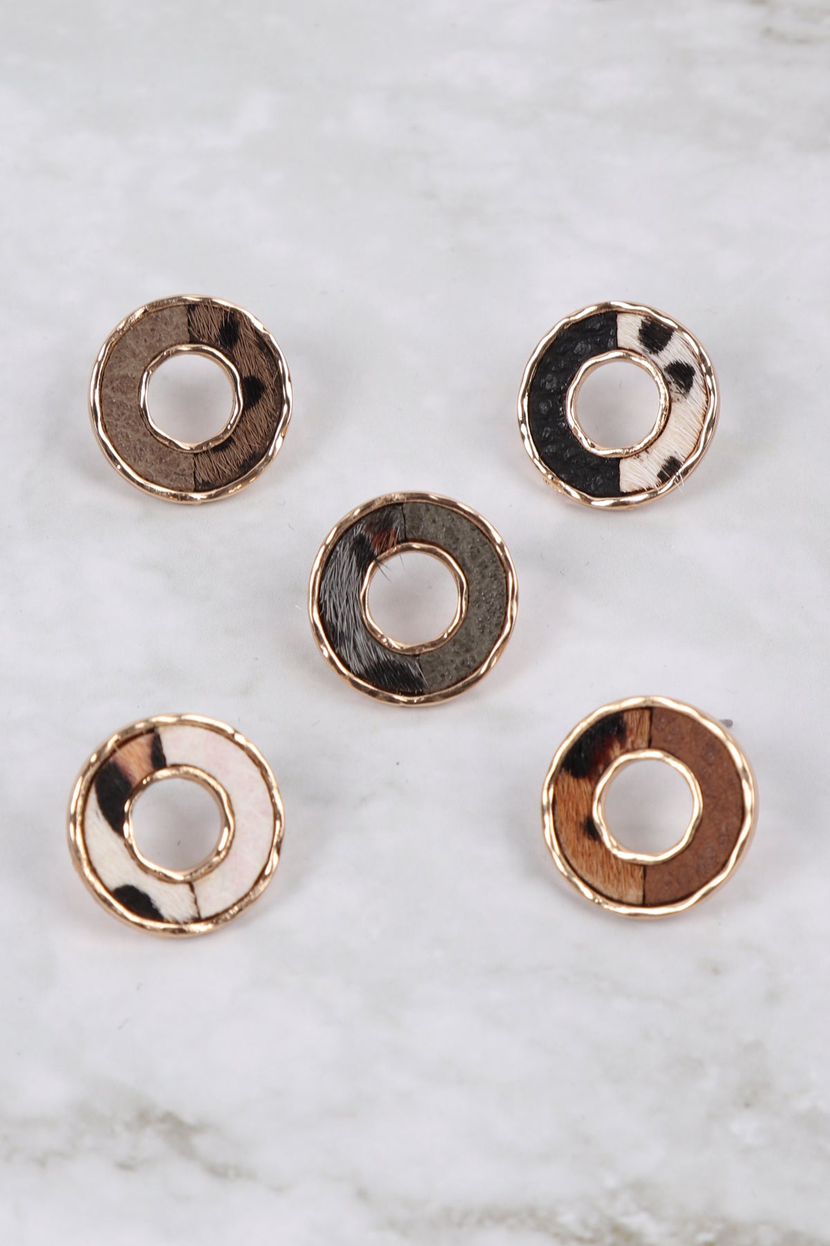 Donut Two Tone Animal Print Post Earrings Cheetah Gray