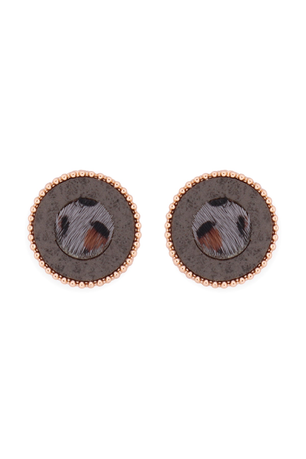 Animal Print Leather Round Two Tone Post Earrings Leopard Gray