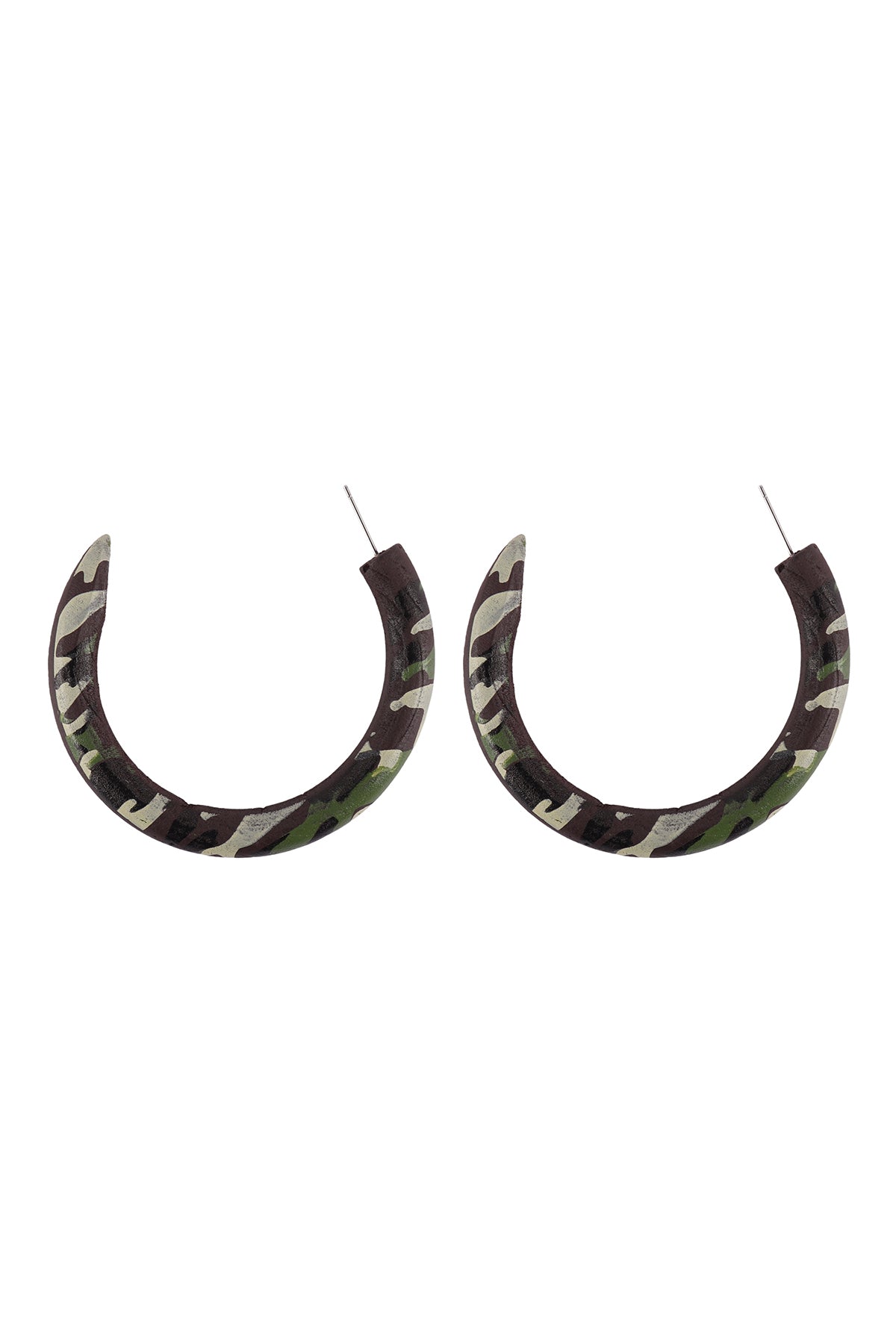 Horn Wood Color Hoop Earrings Camo