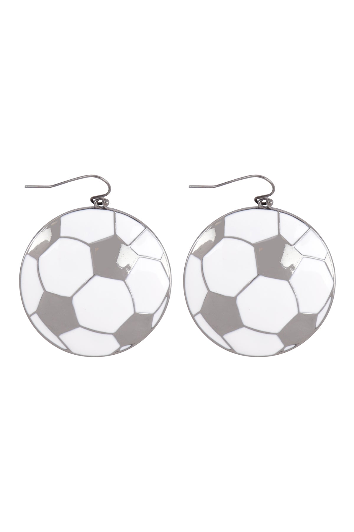 Soccer Sports Enamel Fish Hook Earrings White