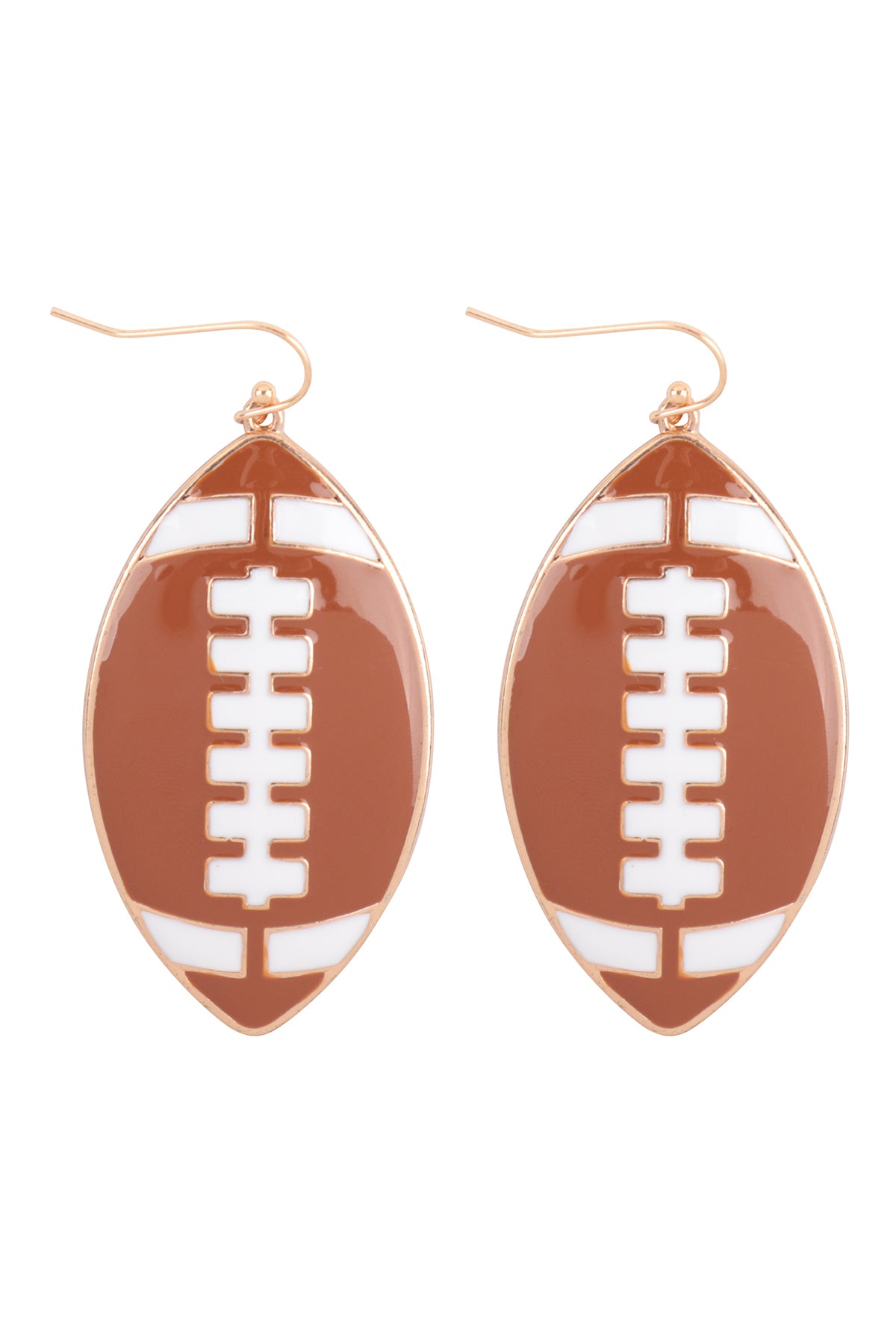 Football Sports Enamel Fish Hook Earrings Brown