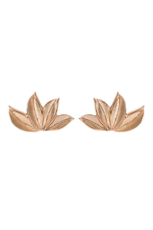 Four Leaves Fan Shape Metal Stud Earrings Silver
