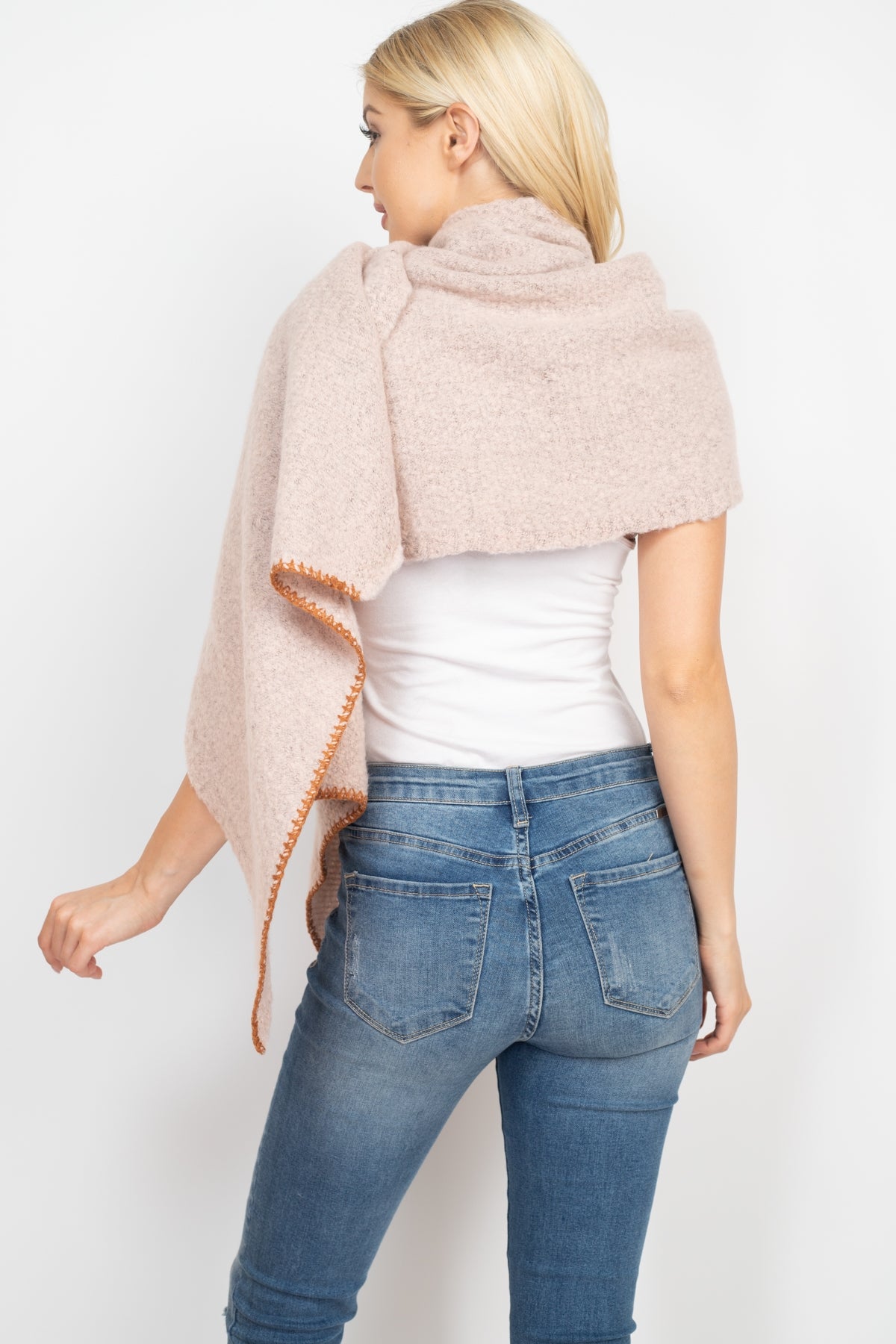 Stitch Trim Solid Oblong Scarf