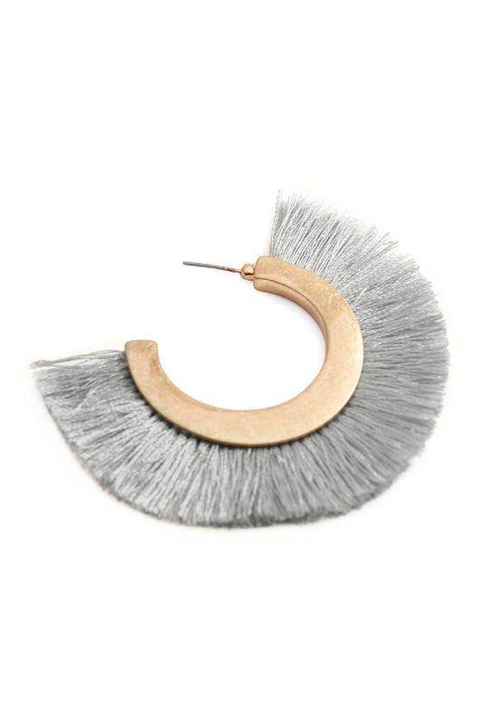 Tassel Hoop Metal Post Earrings /6Pairs