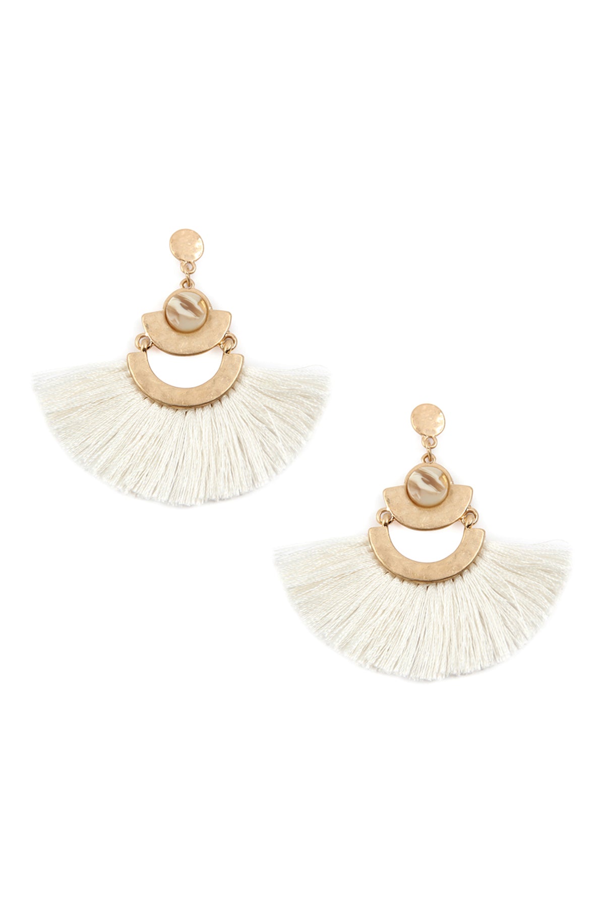 Ivory Fan Shape Tassel Dangle Earrings