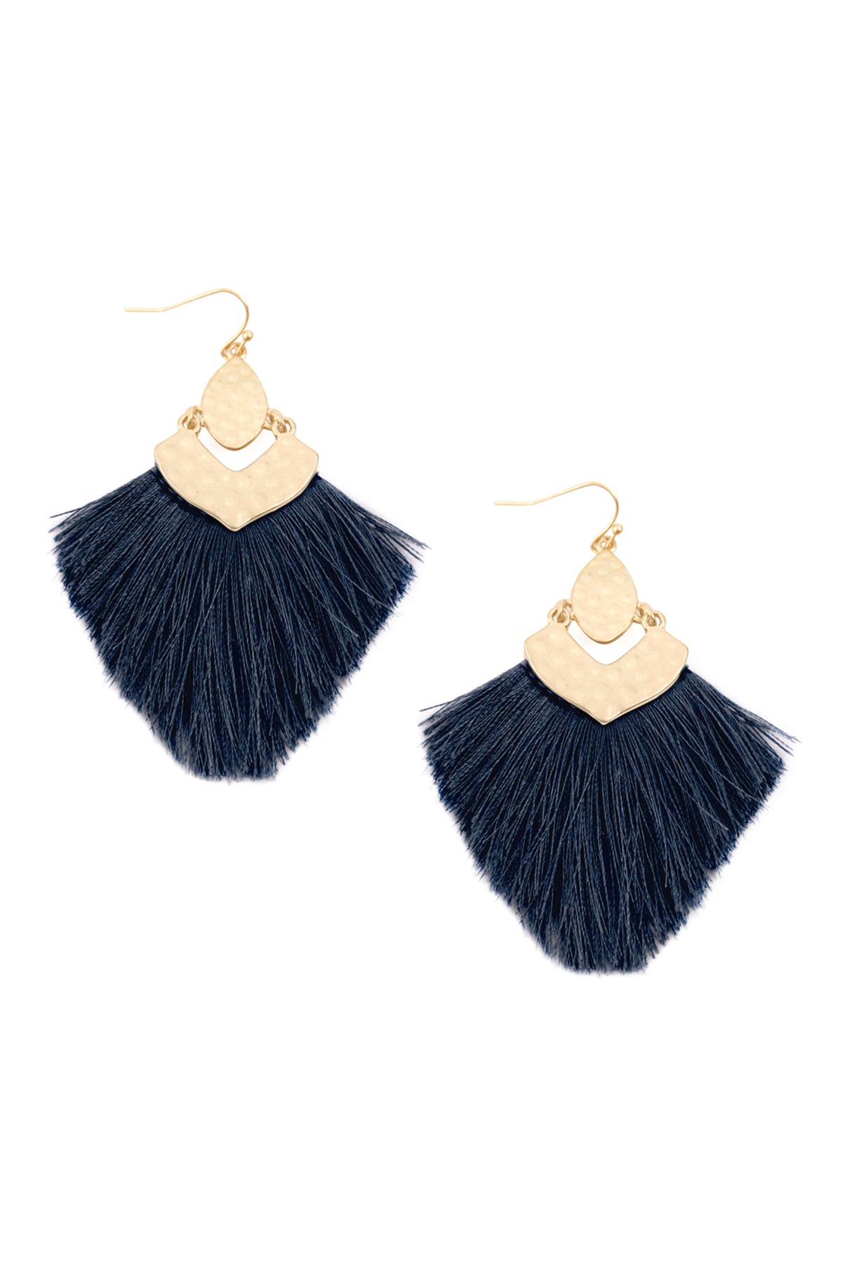 Navy Fringe Tassel Drop Earrings