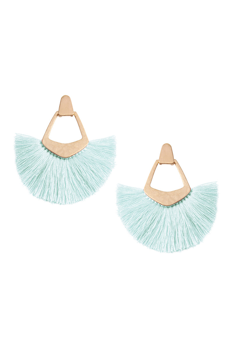 Fan Tassel Post Dangle Earrings Mint