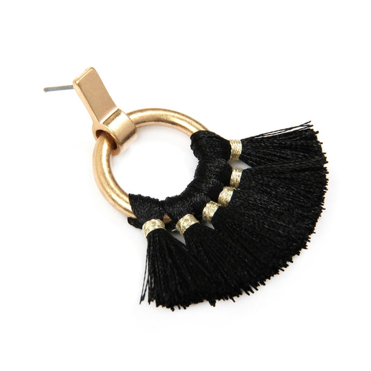 Fan Tassel Post Wrap Hoop Dangle Earrings