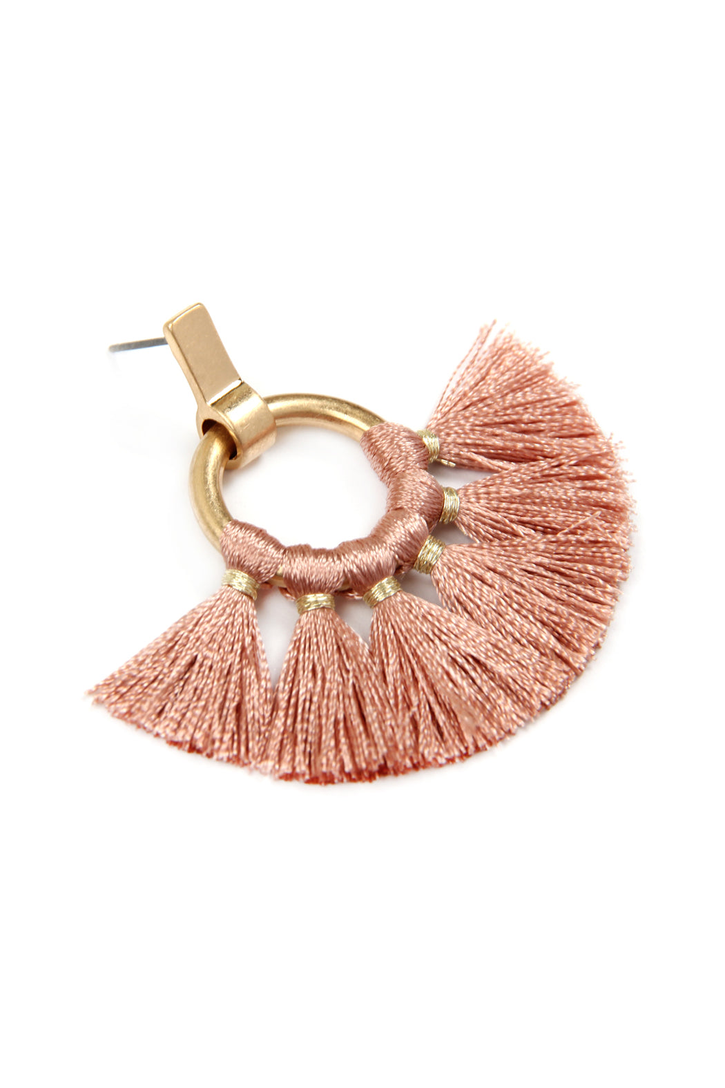 Fan Tassel Post Wrap Hoop Dangle Earrings