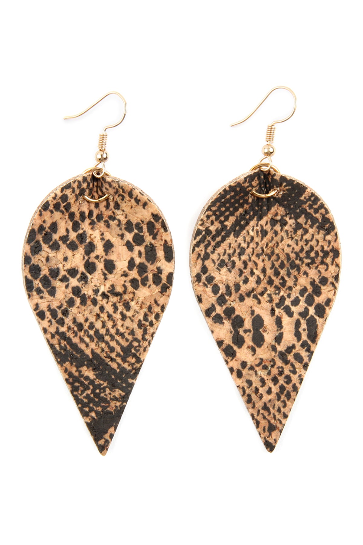 Snake Skin Leaf Shape Cork Earrings Style 2/6 Pcs