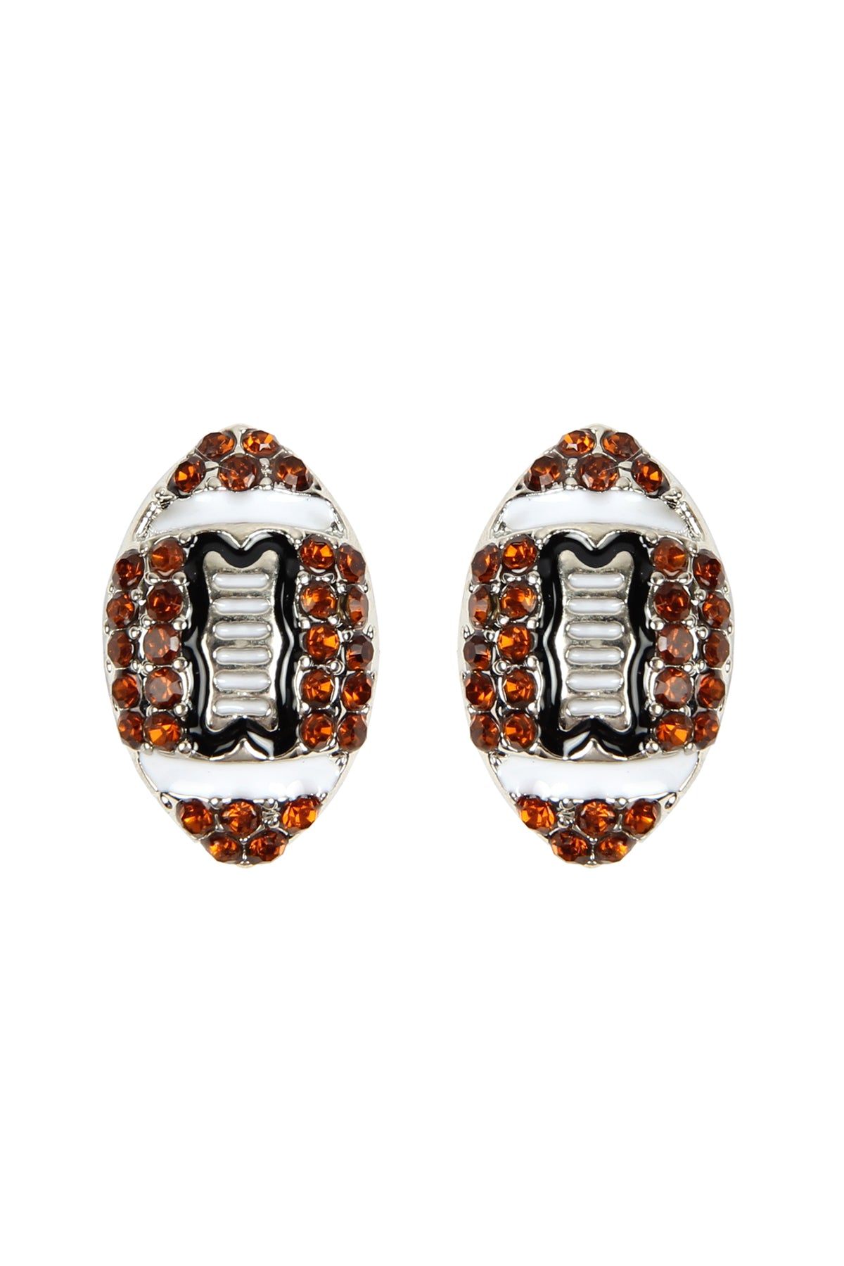 Football Rhinestone Post Earrings Brown