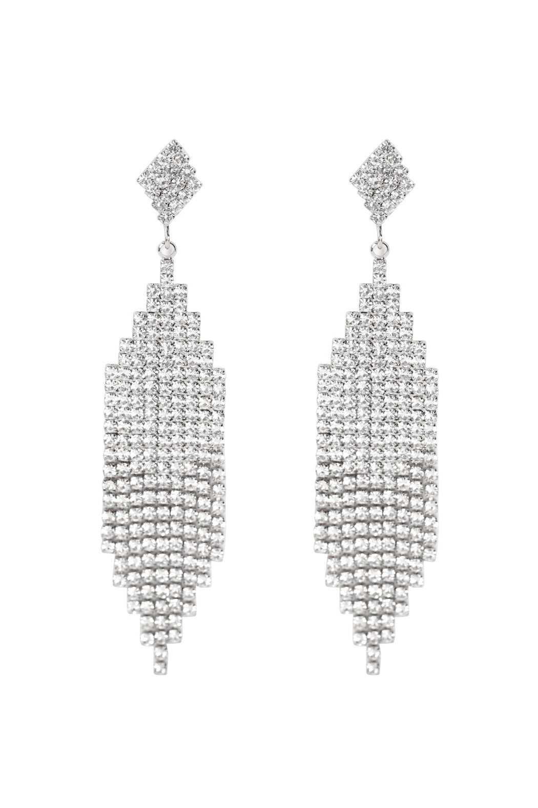 Silver Bridal Rhinestone Post Dangling Earrings