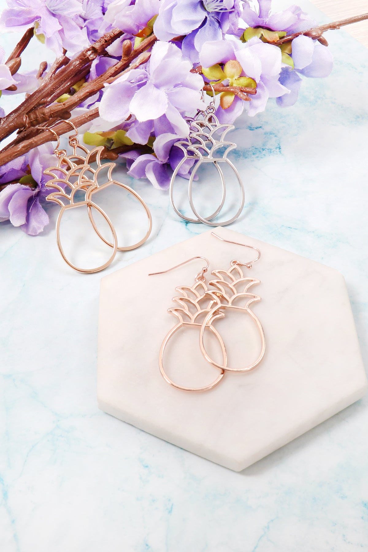 Pineapple Open Wire Hook Dangling Earrings / 6PAIRS