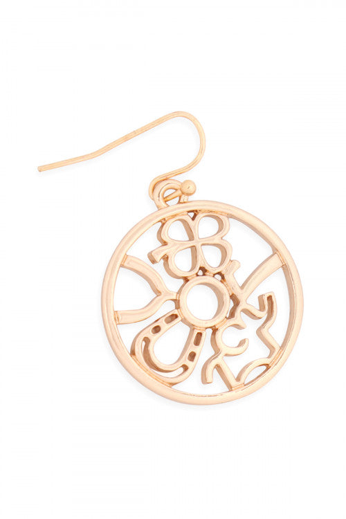 Gold Round Cast Dangle Hook Earrings