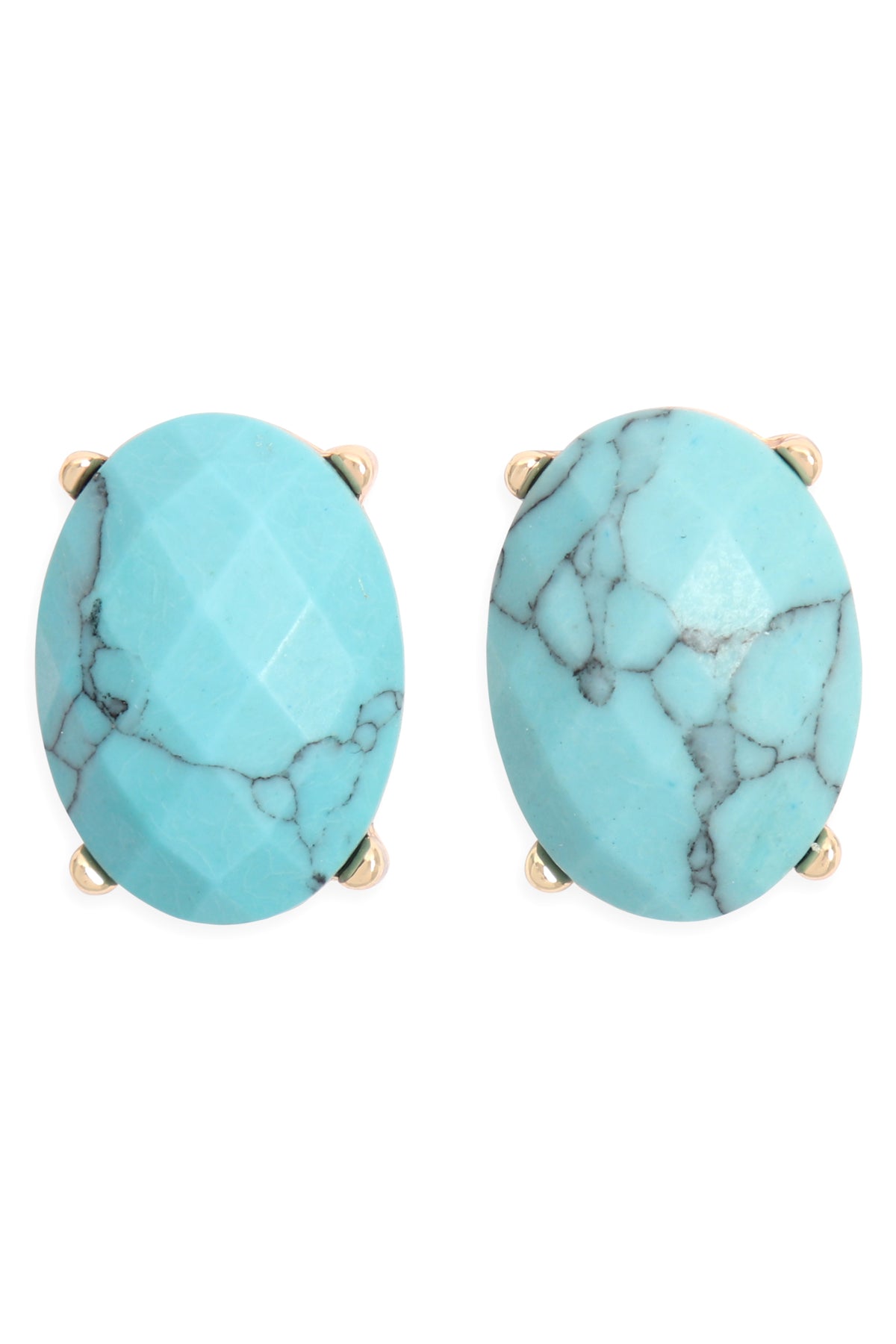 Faceted Oval Stone Post Earrings Tur2uoise